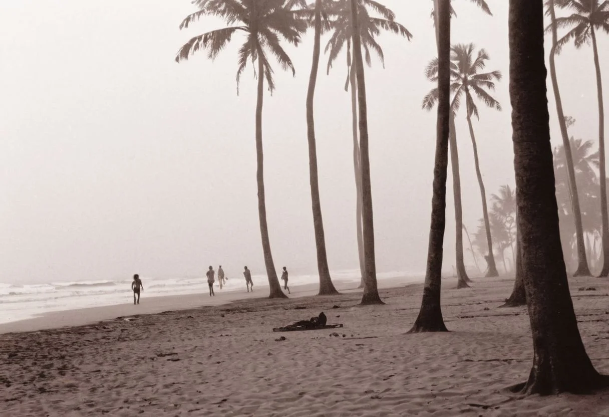 lith_argenta_bromBN1W, a foggy beach in sri lanka, hard shadow