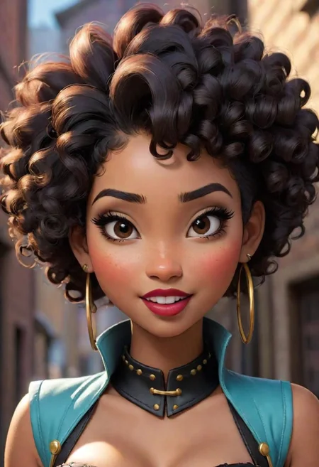 mature disney pixar style ((native|hispanic|black|asian) girl) , (curly|straight|bobcut|spiky) hair, (freckles and lipstick:1), (thighhigh stockings:1), naughty sneaky smirk, underbust corset