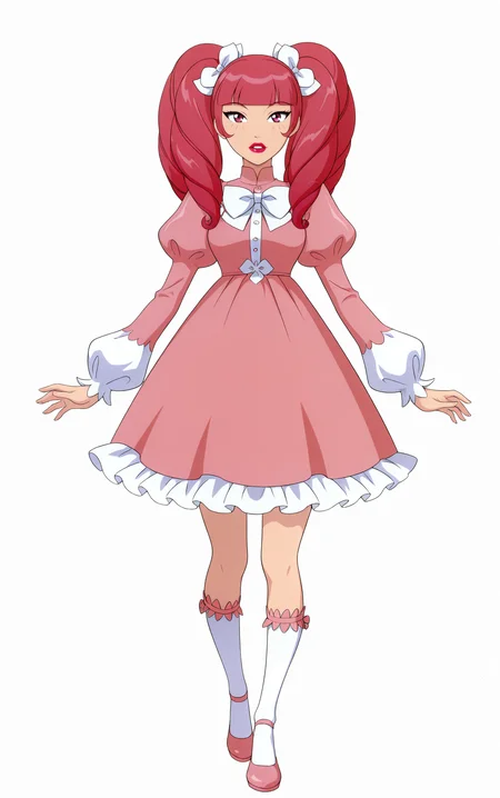 source_anime,(masterpiece, best quality) , , solo,
(white background), white theme,simple background,Show less,
<lora:mgmmzillustrious01:0.7>
<lora:weravan_IL_Lora_v2:0.95>
wera, 1girl, solo, long hair, bangs, long sleeves, dress, twintails, standing, pink hair, flower, socks, puffy sleeves, high heels, makeup, lipstick, pink dress,pink footwear, red lips, frills, frilled dress, drill hair
Sensual face, excited, standing
straight-on, facing viewer, looking at viewer