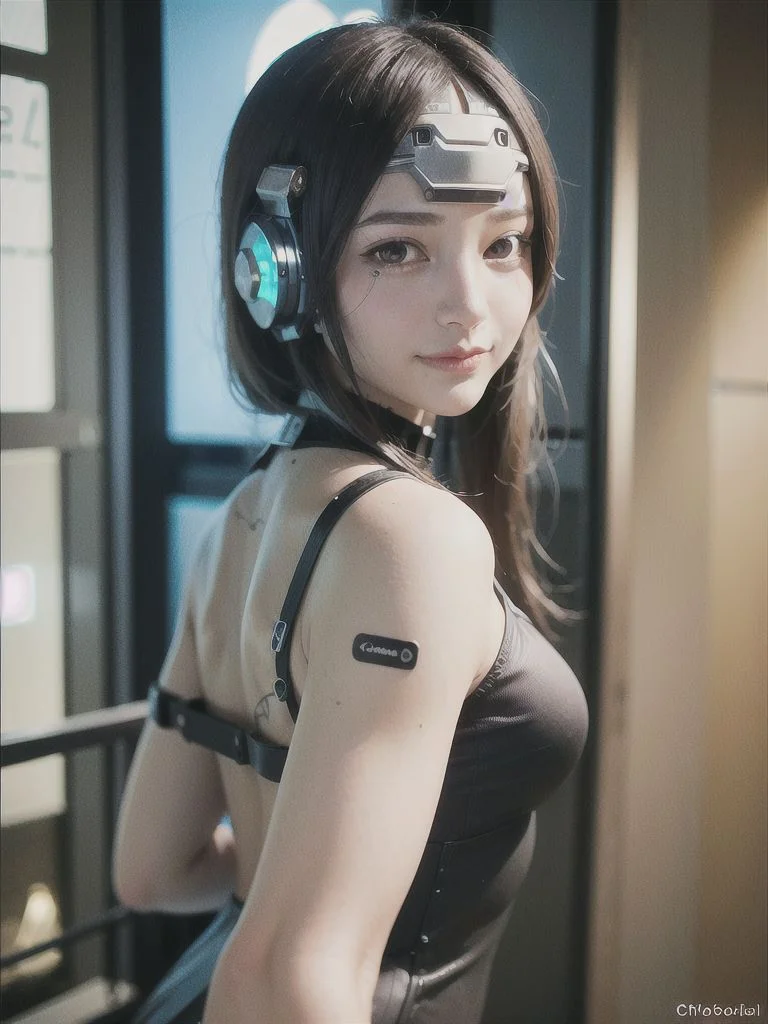 (cyborg:1.5), jumpsuit, bob cut,  (cyberpunk:1.4) ,<lora:zyd232_ChineseGirl_v1.6:0.8>, (photorealistic:1.4), (best quality:1.0), (ultra highres:1.0), 8k, RAW photo, (masterpiece:0.2), ultra-detailed, 1girl, pale skin, detailed skin, looking at viewer, from side, smile
