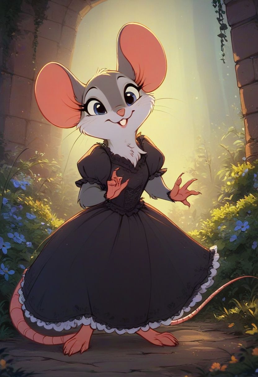 score_9, score_8_up, score_8, solo, (fluffy:0.8), (feral), furry, (((mouse))), female, claws, (fluffy cheeks:0.7), (dress), (solo:2), j_cartoon, cute