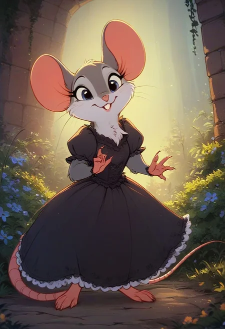 score_9, score_8_up, score_8, solo, (fluffy:0.8), (feral), furry, (((mouse))), female, claws, (fluffy cheeks:0.7), (dress), (solo:2), j_cartoon, cute