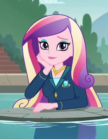 score_9, score_8_up, score_7_up, source_anime, <lora:dean-cadance-movie-ponyxl-lora-nochekaiser:1>, cadance, long hair, very long hair, purple eyes, pink hair, purple hair, multicolored hair, two-tone hair, eyelashes, makeup, eyeshadow, skirt, formal, suit,, aqueduct, water, stone, arches, ancient, smile, <lora:the-pose-ponyxl-lora-nochekaiser:1>, the pose, on stomach, feet up, lying, soles, feet, legs up, head rest, barefoot, looking at viewer, solo,, dutch angle, cowboy shot