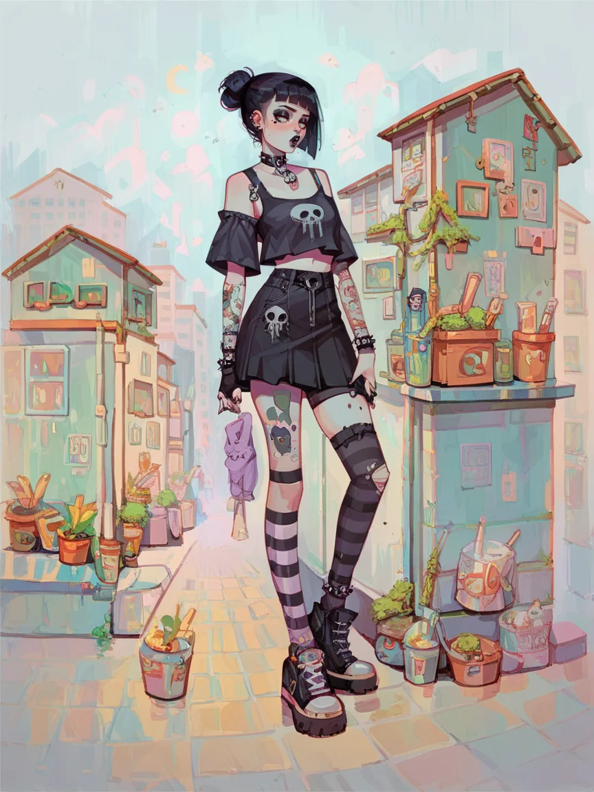 score_9, score_8_up, score_7_up, score_6_up, <lora:h3l3nXLP:1> h3l3n, 1girl, goth, standing