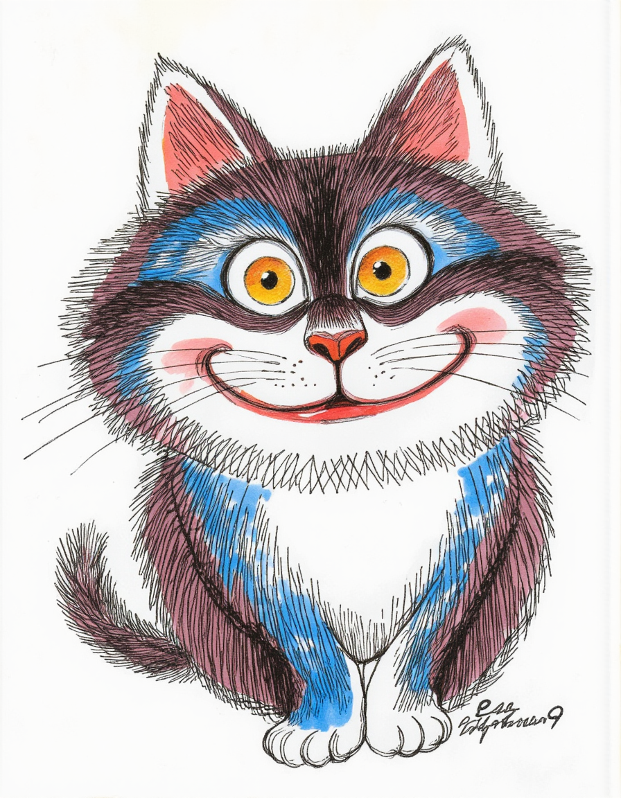 <lora:chizhcats:1>, a clourful drawing of funny cat