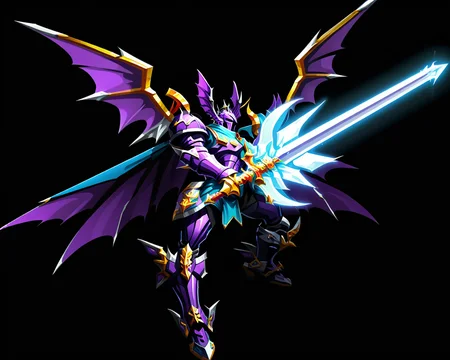 full body,1boy,solo,a holy knight with dragon wings holding an energy sword,simple background,black background,art by ncrender, <lora:NCRenderV3:1>