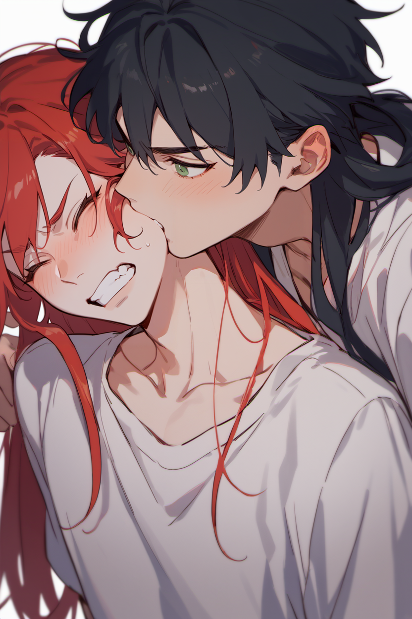 score_9, score_8_up, score_7_up,
cheek_bite, 1girl, long hair, blush, black hair, 1boy, green eyes, closed eyes, hetero, red hair, teeth, clenched teeth, simple background
<lora:CheekBite_Pony:1>