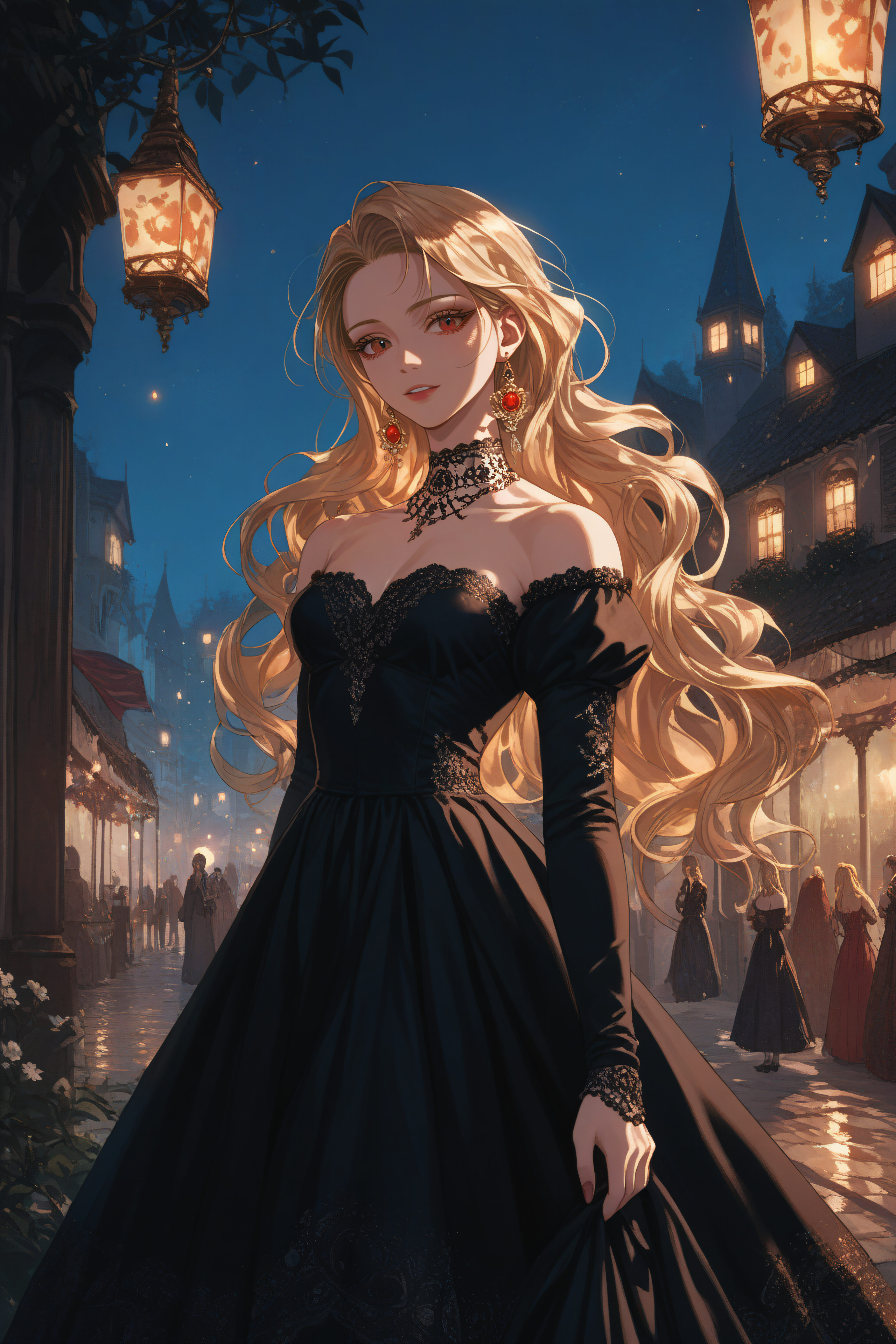 score_9, score_8_up, score_7_up, score_6_up, source_anime, <lora:Roxana Agrece v2-PonyXL-lora-Faxtron:1> roxana agree, red eyes, blonde hair, long hair, dress, a deserted carnival at night, with faded lights and a sense of eerie silence