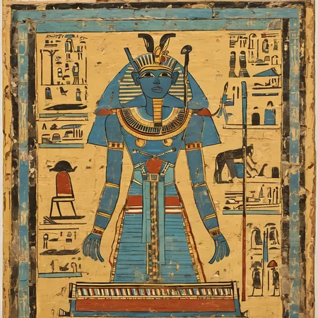 <lora:Ancient_Egypt_Painting_Style:1> ancientegypt, old egyptian wall painting of a modern robot, ancient, 2d, perfect composition, masterpiece
