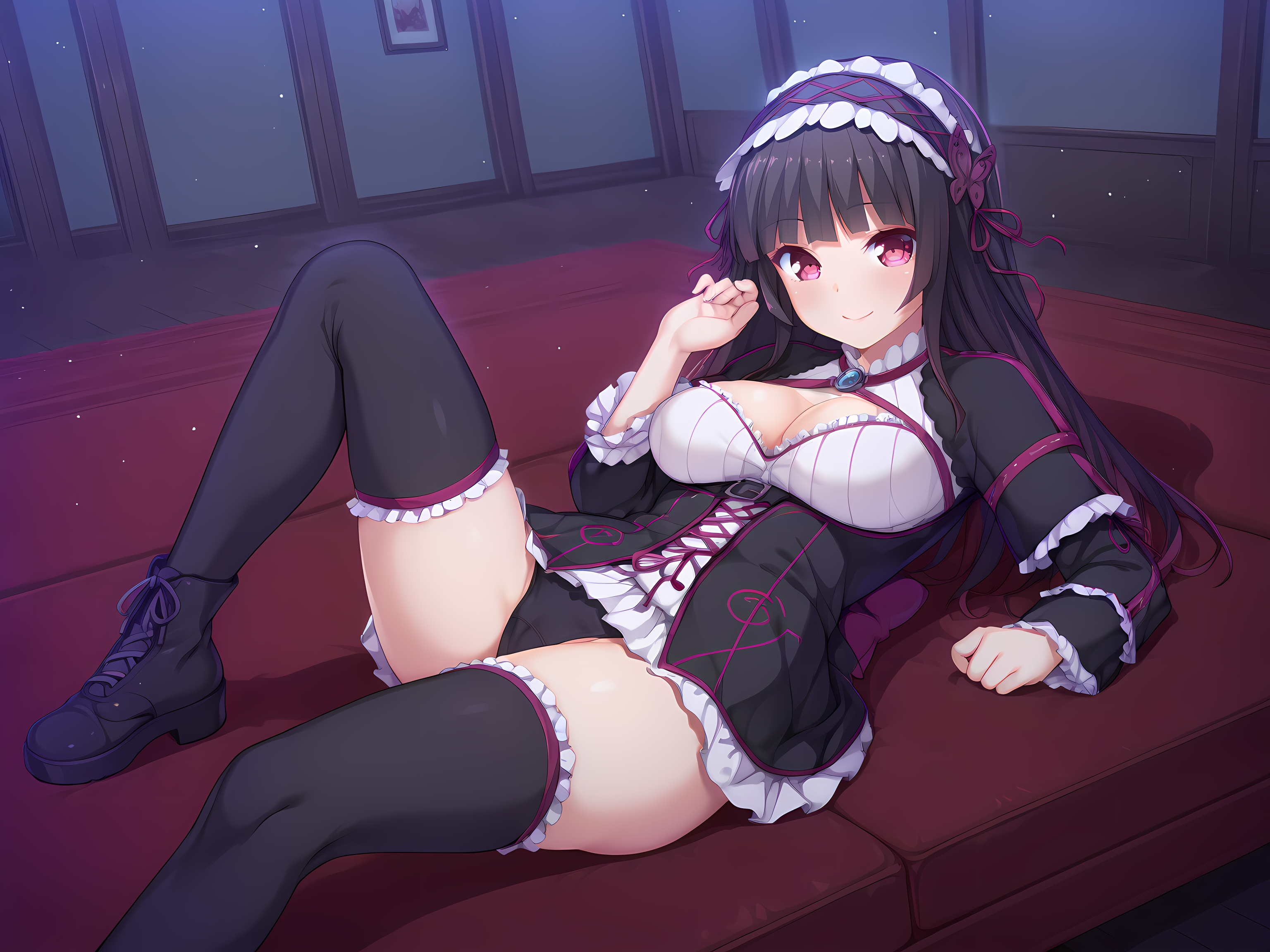<lora:Kukizawa_Kokoro_-_Yamizome_Revenger_-_Escude:1>,1girl,solo,kokoro,large breasts,mg outfit,shoes,smile,skirt,thighhighs,indoors,, masterpiece,best quality,amazing quality,