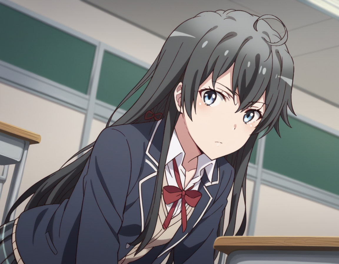 score_9, score_8_up, score_7_up, source_anime,
yukinoyukinoshita, <lora:yukino-yukinoshita-s2s3-ponyxl-lora-nochekaiser:1>,
yukino yukinoshita, black hair, blue eyes, long hair, ahoge,
blazer, cardigan, jacket, plaid, plaid skirt, school uniform, skirt, sobu high school uniform,
indoors, classroom, bent over,
looking at viewer, cowboy shot, dutch angle, solo,