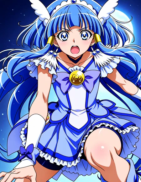 <lora:dmd2_sdxl_4step:1>,official style,masterpiece,best quality,newest,very aesthetic,highly detailed,high resolution,absurdres,highres,depth of field,super detailed skin,very awa,Anime,anime coloring,anime screencap,<lora:cure_beauty_V2:1>,cure beauty,abstract_background,open mouth,sliding,