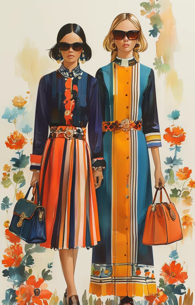 masterpiece,best quality,<lora:tbh317-sdxl:0.9>,illustration,style of Tory Burch portrait of family