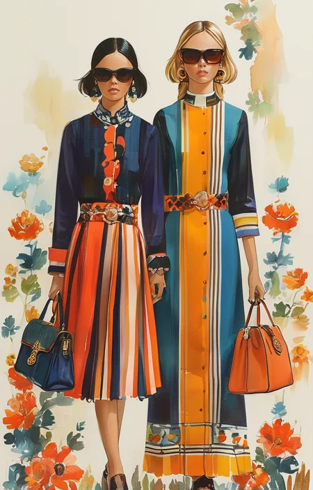 masterpiece,best quality,<lora:tbh317-sdxl:0.9>,illustration,style of Tory Burch portrait of family