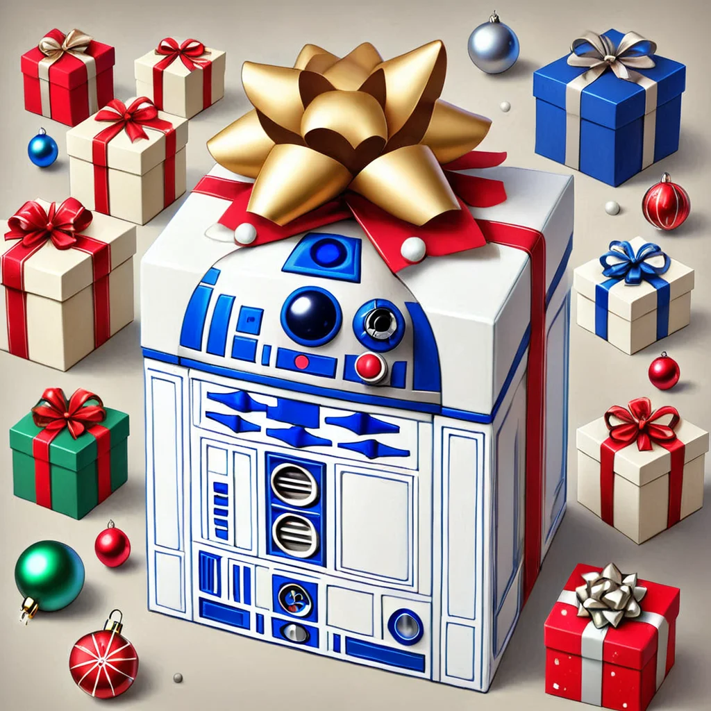hol1d@yb0x R2D2, <lora:HolidayBox:1> , festive, jolly, best quality, gift box,âââ