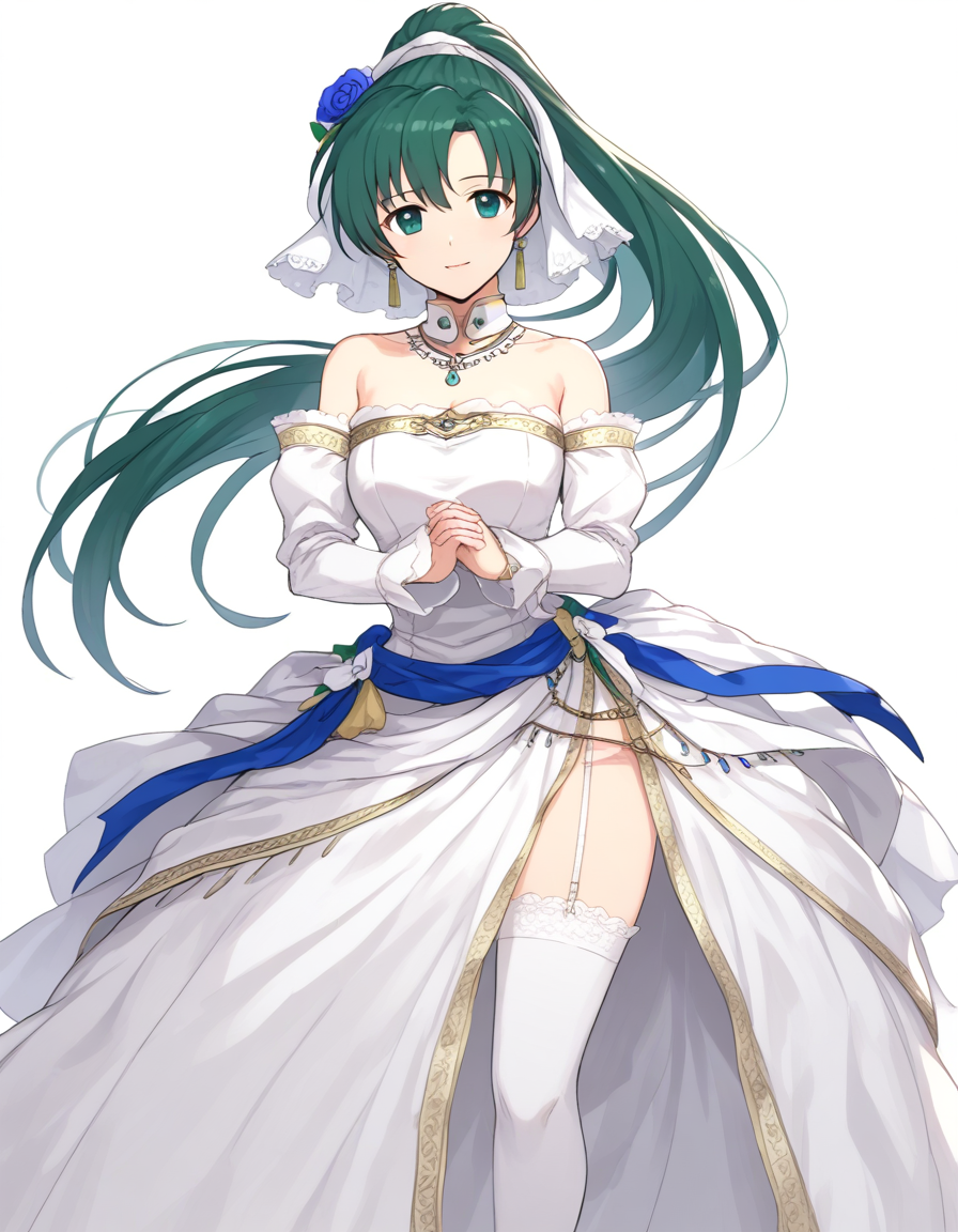 <lora:lyn_(fire_emblem)_XL_pony_bf16_v1:1>lyn \(fire emblem\),wedding dress,, BREAK score_9, score_8_up, score_7_up, BREAK source_anime, best quality, masterpiece, uncensored,<lora:sdxl_lightning_4step_lora:1>(clear eyes:1.2),zPDXLpg,rating_explicit,clear eyes,beautful eyes,