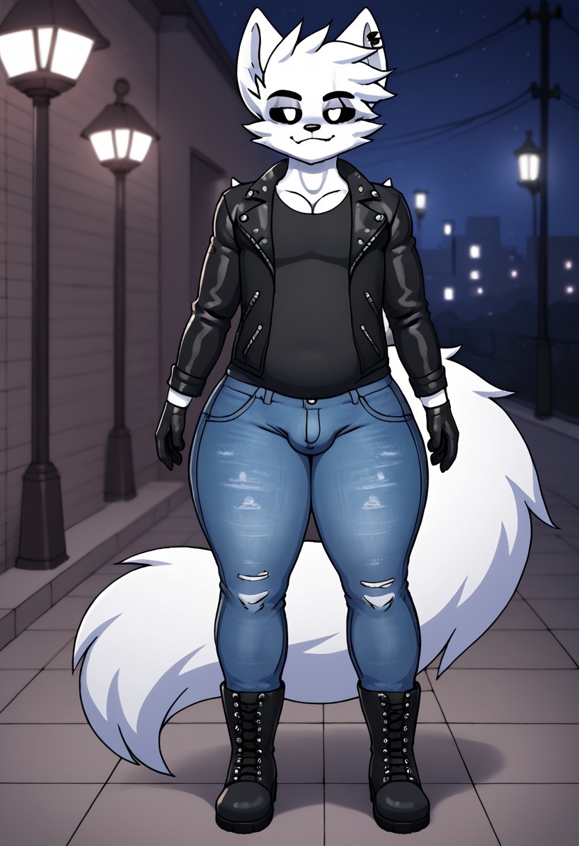 score_9, score_8_up, score_7_up, high quality, hires, Dunci, furry, male, solo, black sclera, white eyes, long tail, cute, seductive, smug, looking at viewer, skinny jeans, jacket, leather gloves, long goth boots, night, thick butt, fat ass, big ass, thick ass, wide hips, thick thighs, huge ass, chubby, femboy, boring_sdxl_v1