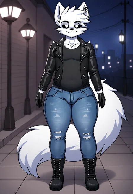 score_9, score_8_up, score_7_up, high quality, hires, Dunci, furry, male, solo, black sclera, white eyes, long tail, cute, seductive, smug, looking at viewer, skinny jeans, jacket, leather gloves, long goth boots, night, thick butt, fat ass, big ass, thick ass, wide hips, thick thighs, huge ass, chubby, femboy, boring_sdxl_v1