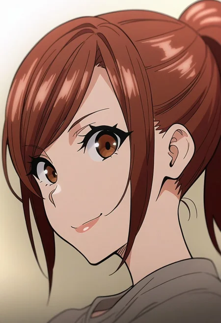 aaa,1girl, brown hair, ponytail, portrait, looking_at_viewer, smile