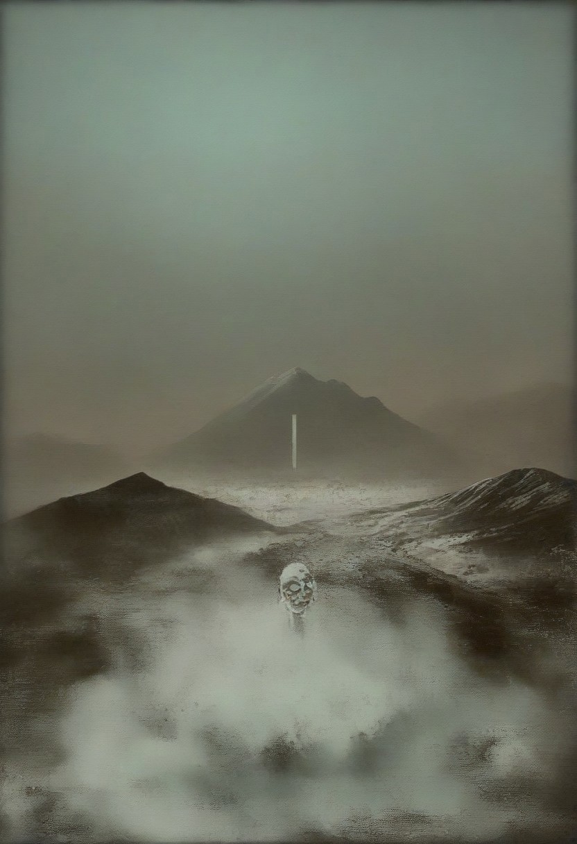 mountain, surreal,  double exposure, dark and moody ,colored all seeing eye pyramid  made of franglamex, covered with foam, soap bubbles, film grain, high quality,  dramatic, poster, ruanyi0156