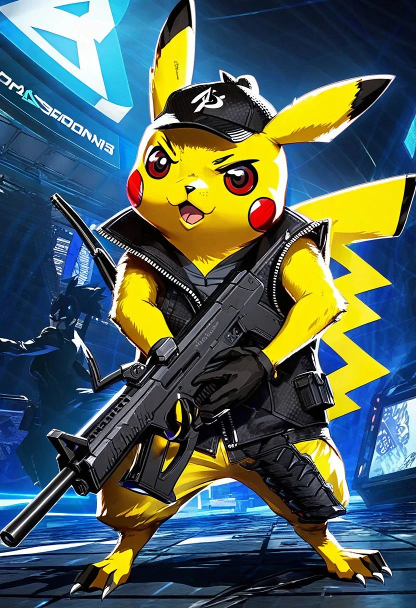 pikachu holding a gun,cutscene from persona 5