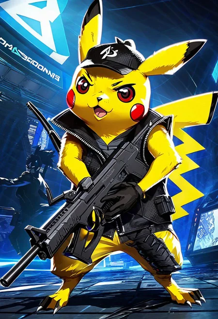 pikachu holding a gun,cutscene from persona 5