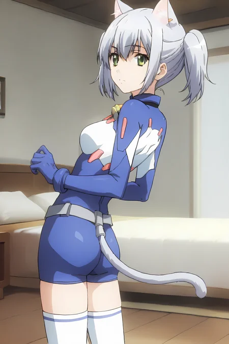 (blue bodysuit belt gloves white thighhighs bed lying down ass focus:1.50), cpc-chaika, short hair, short twintails, bangs, sidelocks, grey hair, hair between eyes, green eyes, cat ears, cat tail, neck bell,
1girl, solo, skinny, (source_anime, score_9, score_8_up, score_8, score_7_up), score_7, score_6_up, score_6, score_5_up, score_5,
(horny:1.30),
(living room:1.30),
(standing:1.60), (:1.20),
medium breasts
<lora:cpc-chaika-V01:0.80>