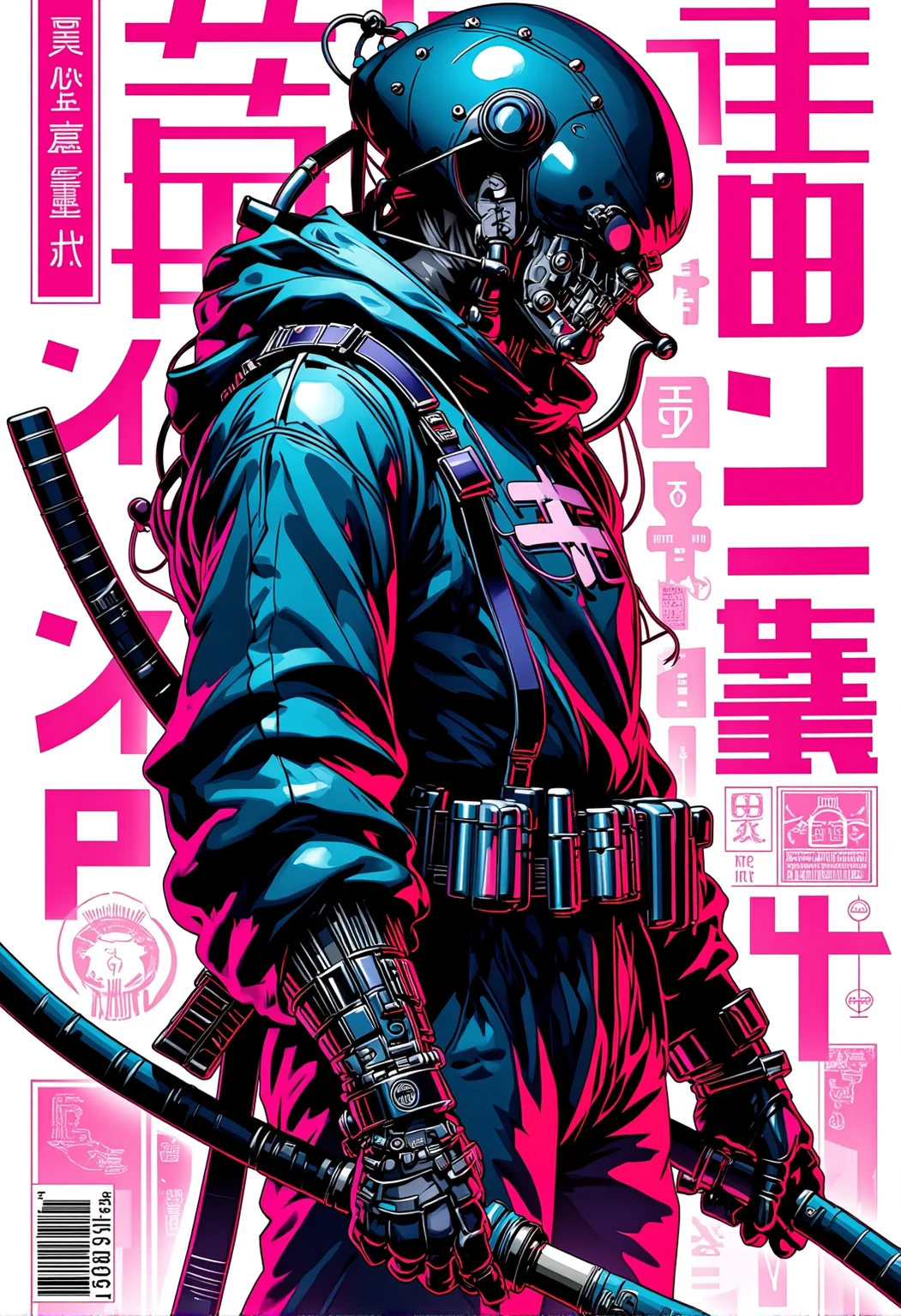 In the style of realistic, a cyberpunk warrior, (with the text "Neon Art Style":1.5) prominently displayed in the upper part of the image in bold letters., <lora:bv-neoartsty.safetensors:1.0:1.0>