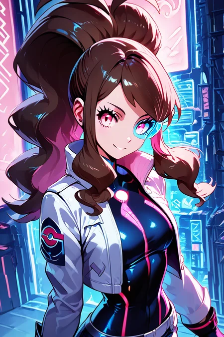 score_9, score_8_up, score_8, medium breasts, (curvy), cute, eyelashes, ,,, , zzHildaLuxCitron, pink eyes, brown hair, high ponytail, long hair, multicolored hair, pink hair, ponytail, sidelocks, white jacket, long sleeves, shiny, pants, black gloves, cyberpunk, scouter, <lora:HildaLuxVoltPDXL:1>, , BREAK, ,,, upper body, smile, looking at viewer, ,,, shiny skin, <lora:ProAnime_PDXL_v1:0.8>, night, soft shadows, moonlight reflecting off skin, whisper of wind, ,,, embedding:zPDXL, Expressiveh, <lora:SDXLFaeTastic2400:0.5>, <lora:Expressive_H-000001:0.4>,