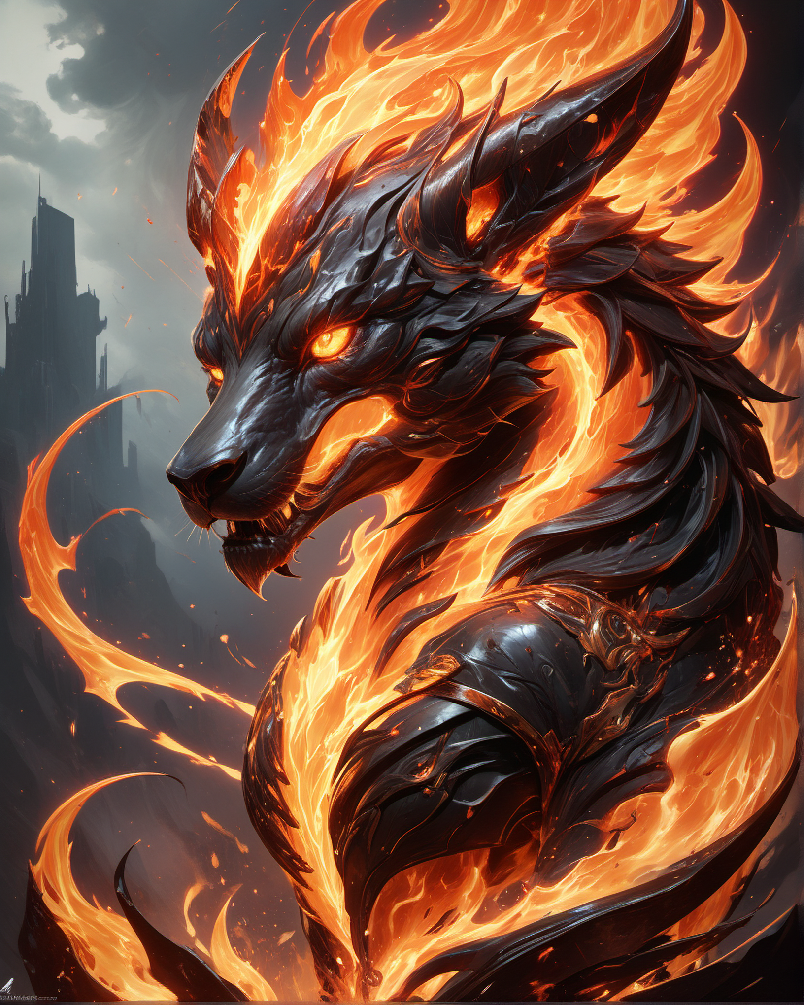 <lora:InfernalXL:0.45> infrnal, flaming,mythical animal,(raymond swanland,aleksi briclot,sandra chevrier,ryan hewett),masterpiece,, 8k uhd,absurd res,ultra detailed,masterpiece,awardwinning,sharp focus,intricate detail,50mm lens