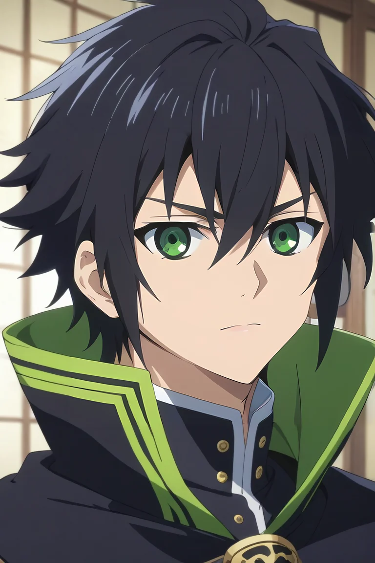 score_9, score_8_up, score_7_up, source_anime, intricate details, anime screencap, , official style, looking at viewer, , depth of field, 1boy, solo, male focus, <lora:yuuichirou_hyakuya_pony:0.74>, yuuichirou_hyakuya, black hair, green eyes, short hair, hair between eyes, lion costume, The Vale of Shadows: A dark and foreboding valley where no sunlight ever penetrates, , <lora:sdxl_lightning_8step_lora:1>