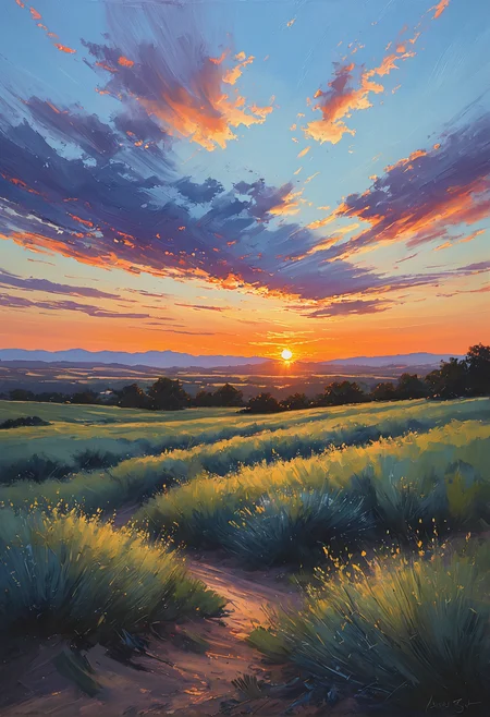 a painting of a sunset sky, realistic brushwork, strip painting, serene visuals, academic painting<lora:oil_SDXL_v1.0:0.6>