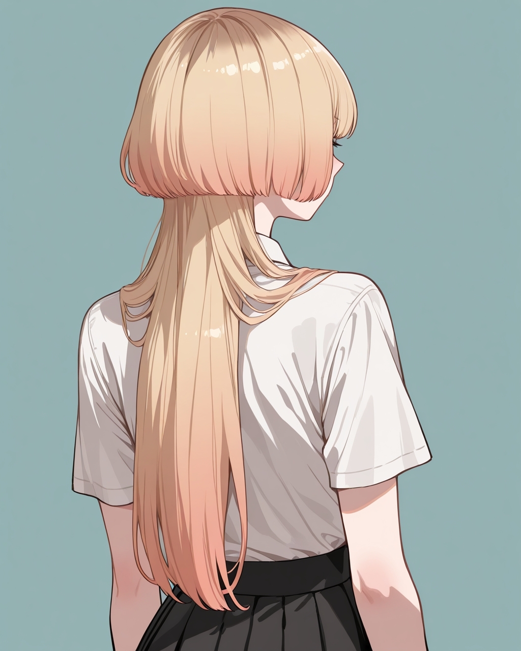 masterpiece, best quality, highres, simple background, from behind, 
1girl, jfcut, long hair,
<lora:jellyfish_haircut_il_v1:0.7>