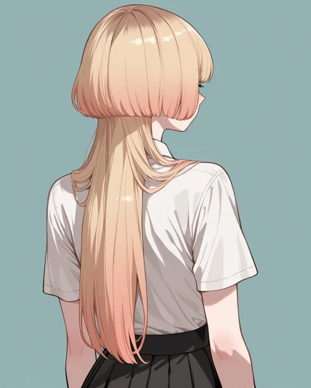 masterpiece, best quality, highres, simple background, from behind,
1girl, jfcut, long hair,
<lora:jellyfish_haircut_il_v1:0.7>