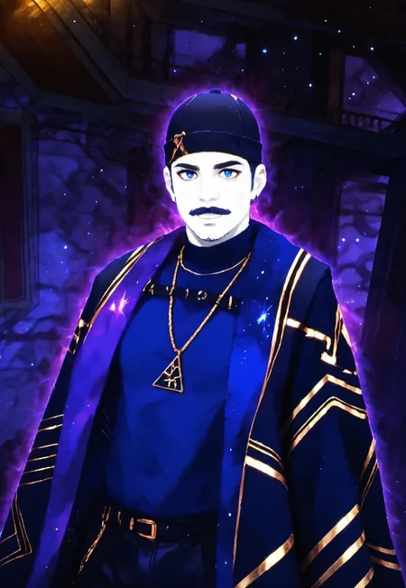 safe_pos, score_9, score_8_up, score_7_up, source_anime, rating_nsfw, ultra hd, absurdres, solo, masterpiece, best quality, best aesthetic, Expressiveh, wolfconf, 1boy

JDTraveler, dark blue facial hair, pale white skin, blue shirt, hat, galaxy cape, necklace, (portrait, headshot), looking at viewer, (zoomed in), headshot, ((dutch angle)), mustache