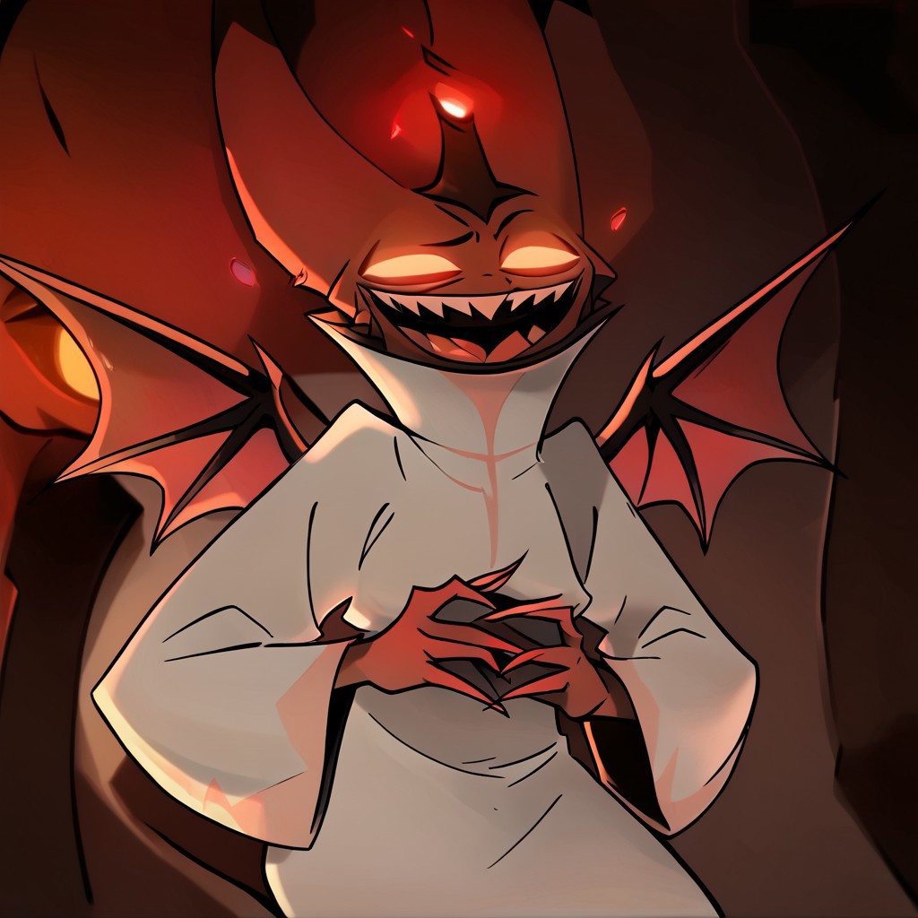 solo focus, solo, score_9, score_8_up, score_7_up, <lora:helluvabossYogirt:1> 1boy, helluvabossYogirt, white robe Yogirt, white robe, wings, bat wings, glowing eyes, red eyes, pokemon(creature)