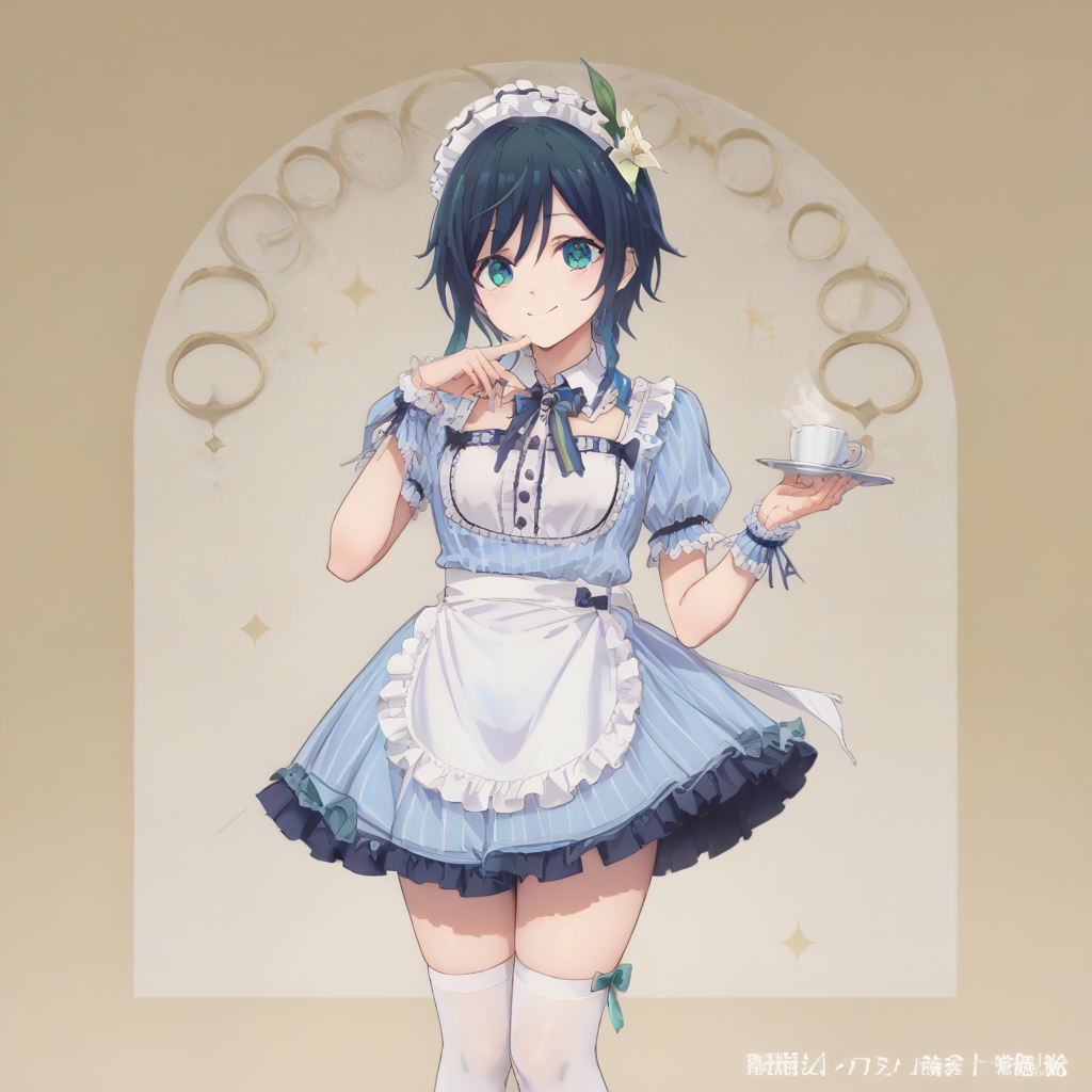 score_9, score_8_up, score_7_up, best quality, masterpiece, source_anime,zPDXL zPDXL_xxx BREAK,
1girl, solo, cafemaidalter, white thighhigh, venti_\(genshin_impact\)
indoor, smile, happy <lora:cafe_terrace_maid:1> <lora:MeMaXL_V3:0.8> in restaurant, one hand pointing, signaling direction, <lora:add-detail-xl:1> <lora:detail_eyes:0.5>