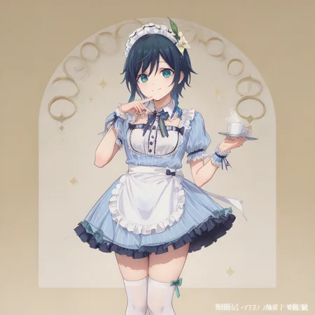 score_9, score_8_up, score_7_up, best quality, masterpiece, source_anime,zPDXL zPDXL_xxx BREAK,
1girl, solo, cafemaidalter, white thighhigh, venti_\(genshin_impact\)
indoor, smile, happy <lora:cafe_terrace_maid:1> <lora:MeMaXL_V3:0.8> in restaurant, one hand pointing, signaling direction, <lora:add-detail-xl:1> <lora:detail_eyes:0.5>