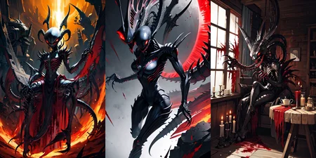 (otherworldly), highly insanely detailed, masterpiece, top quality, best quality, highres, 4k, 8k, RAW photo, (very aesthetic, beautiful and aesthetic), 
__lazy-wildcards/cosplay-char/alien-predator/xenomorph/prompts__, 
<lora:FemXeno:0.3>, 
(1girl:1.3), eyes focus, 
__lazy-wildcards/dataset/background__,âââ