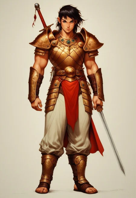 score_9, score_8_up, score_7_up, source_realistic, source_photo, 1boy, elmore_style
dungeons and dragons
high fantasy
sword and sorcery setting
fighter
(random fantasy race)
(random skin tone)
(random hair color)(random hair style)
Dungeons and Dragons genre
high adventure sword and sorcery setting
A powerful male warrior (fighter) dressed in ancient, ornate armor inspired by the Roman legions
featuring intricate gold and silver details and elegant, protective armor pieces.
The armor should be a mix of ancient Greek and mythological design, with sleek pauldrons, a polished bronze
breastplate, gladiator-style sandals, and braces, greaves. The character has short, dark hair and an intense, confident expression, standing tall in a lush, vibrant forest that evokes the mystical atmosphere
The scene conveys strength, grace, and a connection to the natural world., action shot, bokeh