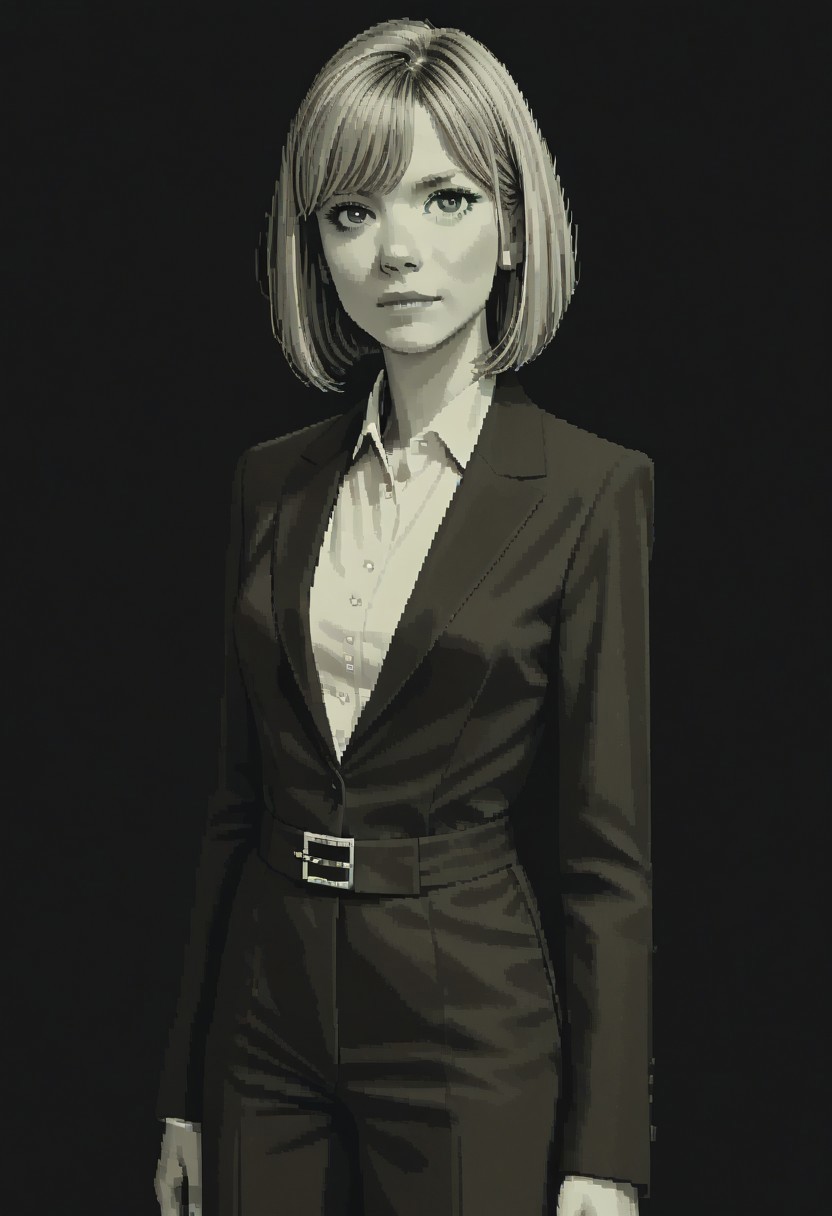 score_9, score_8_up, 
green theme, monochrome, pixel, source_anime, bold lines, flat colors,
very aesthetic, Expressiveh, belatricepamford, medium breasts, formal clothes, (skinny:0.3)