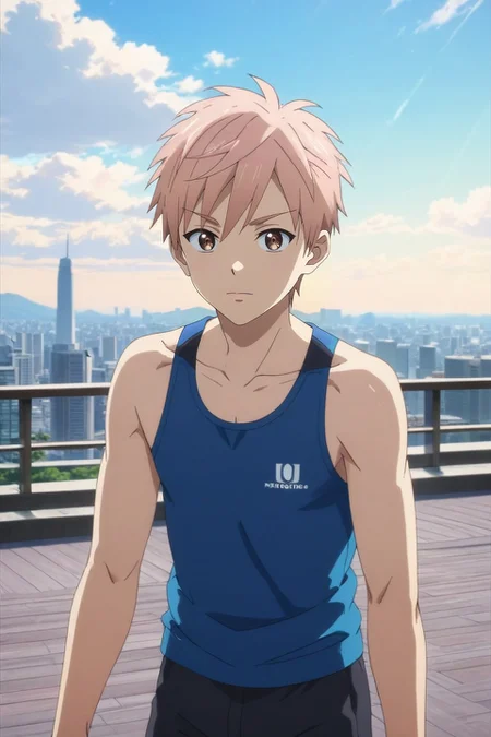 score_9, score_8_up, score_7_up, source_anime, rating_safe, intricate details, anime screencap, , , looking at viewer, , 1boy, solo, male focus, <lora:shion_asuma_pony:0.84>, shion_asuma, pink hair, brown eyes, short hair, rule of thirds, tokyo tower, day, clouds, yoga, distracted, aloof, oblivious, , <lora:sdxl_lightning_8step_lora:1>