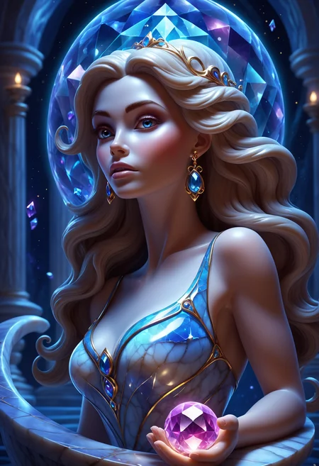 stylized by Tanya Shatseva and Classic Disney, Vector Art, Pittoresque Puny "The Gem of The arcane", at Nighttime, Lonely, Ethereal Lighting, Depth of field 270mm, World-renowned, abstract, <lora:MarbleStyle:1>, Jed-mrbl, epic, winning, imposing, delicate, artistic, set logical ambient background, fine polished