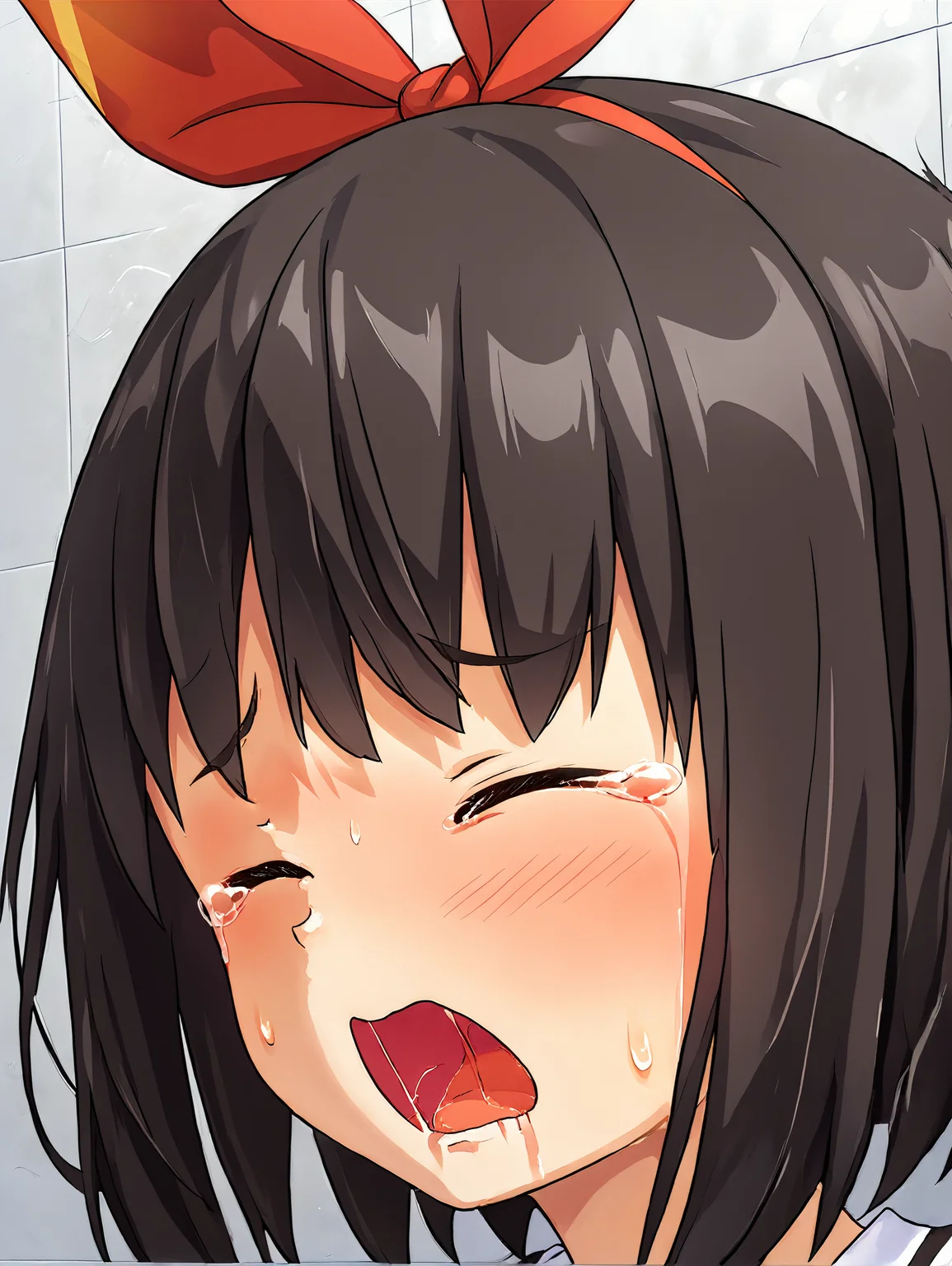 score_9, score_8_up, score_7_up,
[anime screencap:0.35], anime coloring, cel shading,
<lora:kujounagisa.pony.v1:0.75>
kujou nagisa, closed eyes, red hair ribbon, portrait, sweatdrop, saliva, tile wall, close-up, clenched teeth, tears, blush, open mouth, pain