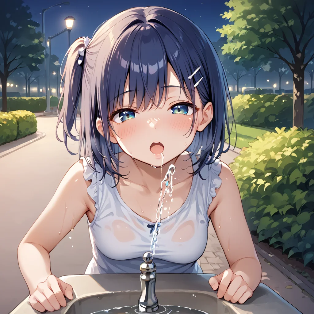 score 9,score_8_up,score_7_up,park,1girl,woman
<lora:drinking_fountain:0.8> drinking_fountain ,drink_water, open mouth, faucet,
BREAK outdoors, park, night time, sweaty,