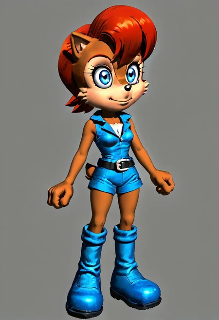 Rareware Render, sally acorn, brown fur, two-toned fur, short hair, bangs, blue eyes