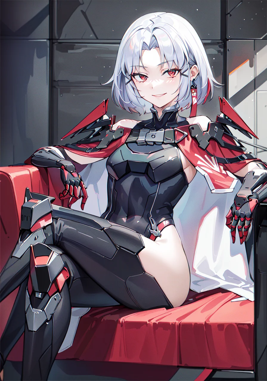 ((((masterpiece, best quality, high resolution)))), OrigFullArm, full armed, 1girl, solo, sitting, smile, crossed legs, looking at viewer, leotard, multicolored hair, couch, cape,
<lora:NikkeDrake:0.7>,