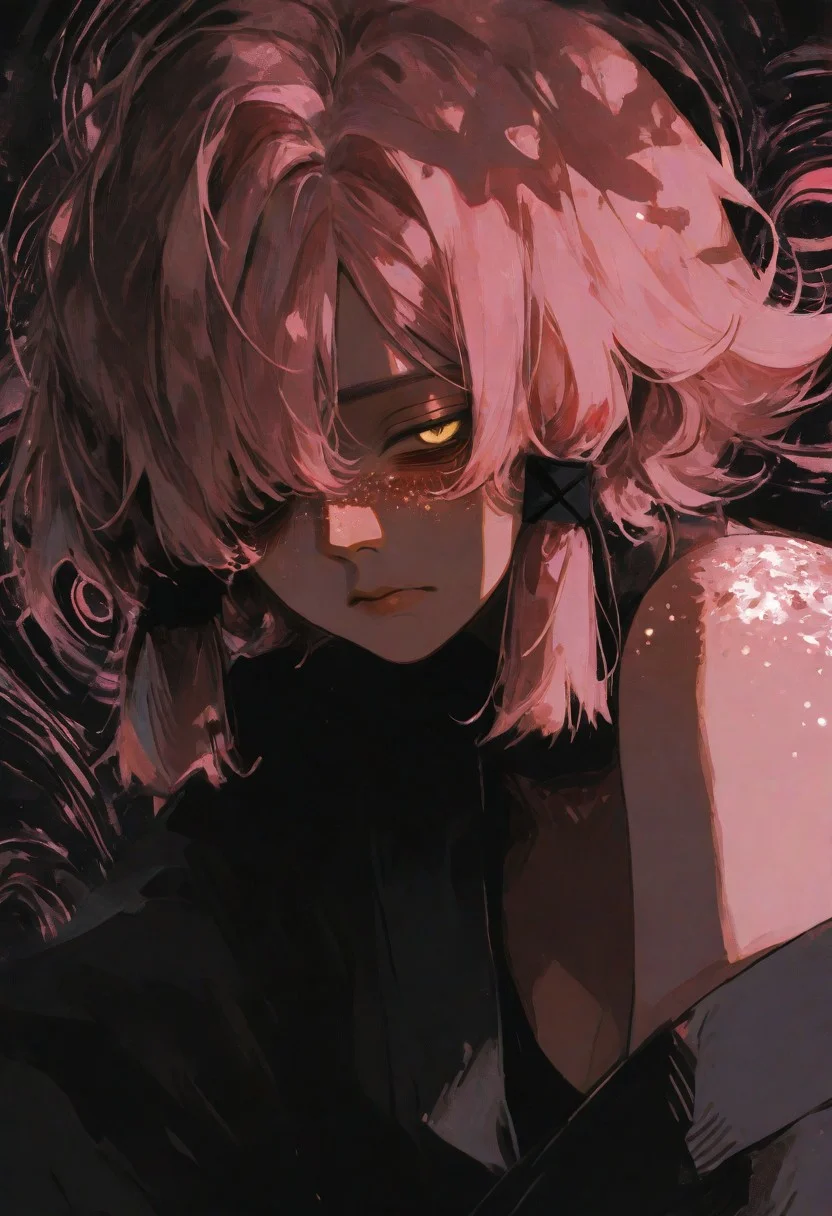 masterpiece,best quality,amazing quality,very aesthetic,newest,ultra detail, (score_9,score_8_up,score_7_up,score_6_up,rating_safe),hyper-detailed,ultra HD,cinematic lighting,(maeve:2.0),young with an asymmetrical hairstyle,(one eye covered by hair), (head tilted back), (chin raised), (neck exposed), (looking upward), (asymmetrical bangs),(long braids:1.2) ,(looking at viewer:1.5),(pink hair:1.5),(deep emotional connection:1.4),(detailed facial features:1.4),(no fusion,no deformities,correct anatomy:1.5),sexy pose,dynamic pose,(yellow eye:1.5), (glowing eye:1.5),(Cat pupil:2.0),Detailed eye, (white freckles),(glowing freckles:2.0),wild and swaying hair, small breasts,(bare shoulder:1.5),(Hanging breasts),(black kimono:1.5),kimono open,(cleavage),(Tired expression:2.0),(dark circles under the eyes:2.0), (Sleeping face:1.5),(deeply distressed:1.5),(squinting eyes:1.5),tabi,Calf,plump lips,(Sitting:1.5),side locks,makeup,floral print,(front-facing, direct view:1.5),(extreme close-up eyes:2.0, eye focus:2.0),Warm crimson ambient light, light that illuminates maeve dimlylight,<lora:illustrious_all_rated_v1:0.5><lora:ppw_v7_noobE11_6_r2_0.05:0.6><lora:nhl-001:0.6> nhl-001,limited palette,realistic,BREAK
Japanese house, Moody lighting,<lora:wasabi_natsume_style_r1:0.8> wasabi_natsume_illu,abstract, surreal,<lora:748cm_illu:0.4> 7481llu