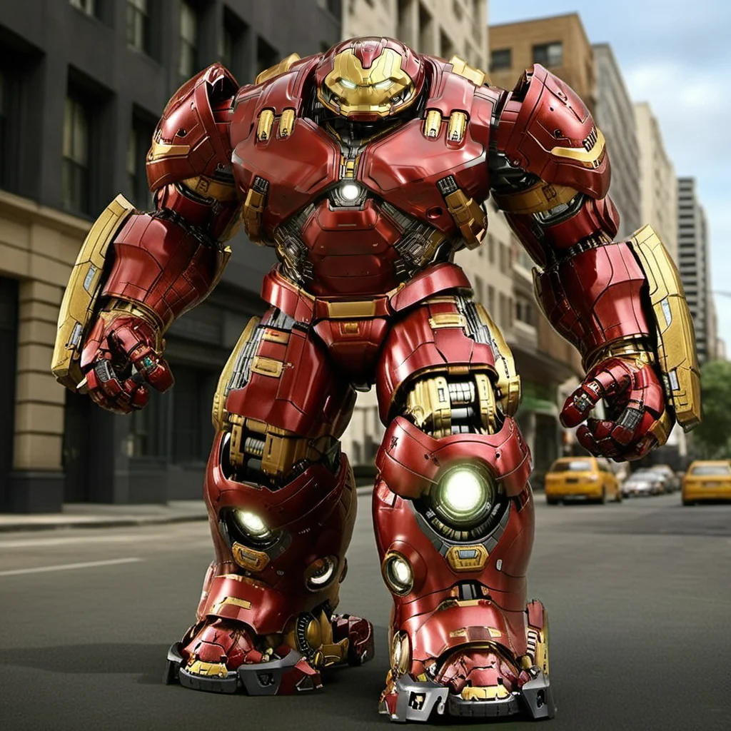 Hulkbuster1024, a robot, full body, in a street , highly detailed, photography, ultra sharp, film, professional, 64k <lora:add-detail-xl:1.5> <lora:Hulkbuster1024:0.8>