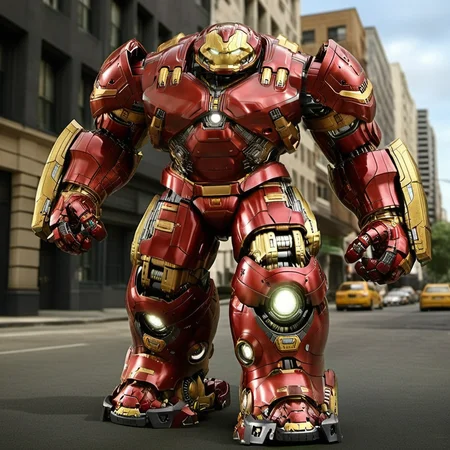 Hulkbuster1024, a robot, full body, in a street , highly detailed, photography, ultra sharp, film, professional, 64k  <lora:add-detail-xl:1.5> <lora:Hulkbuster1024:0.8>